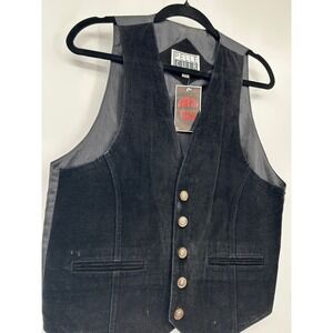 Pelle Cuir Black Suede Leather Vest Vintage Star Button Cinch Back Womens Medium